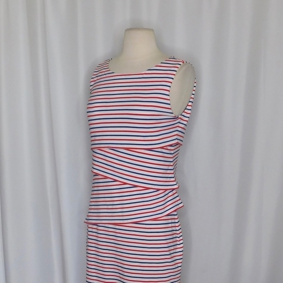 J. MCLAUGHLIN Nicola Tiered Knit Dress Red White Blue Patriotic Medium - Picture 7 of 14